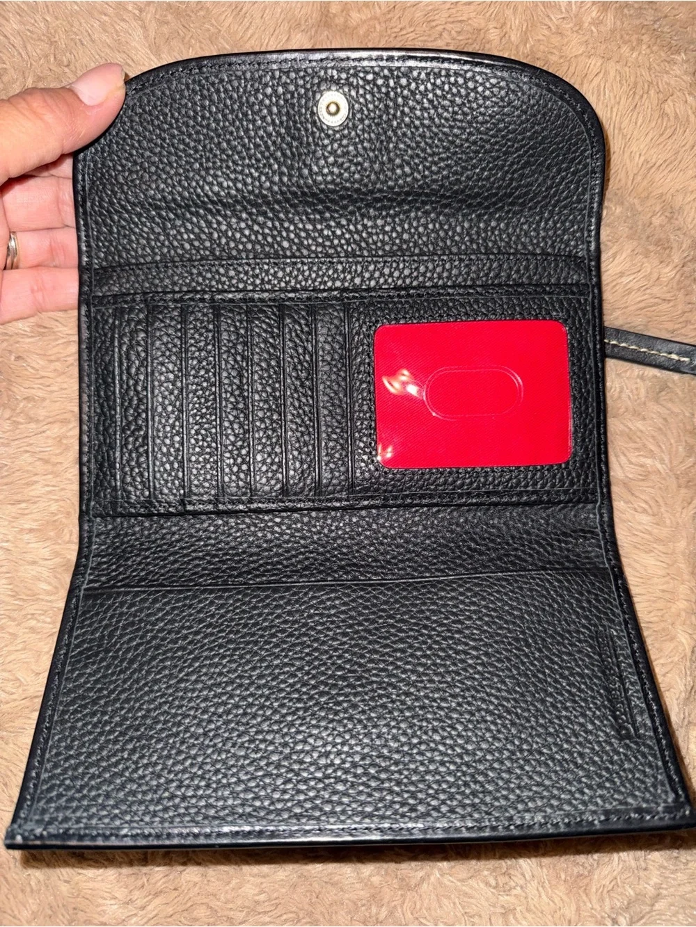Dooney & Bourke Black Pebbled Leather Continental Wallet with Silver Plate